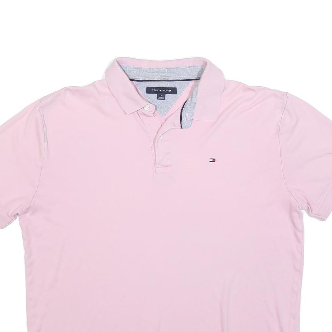 TOMMY HILFIGER Mens Pink Short Sleeve Plain Polo Shirt L Casual Cotton Blend
