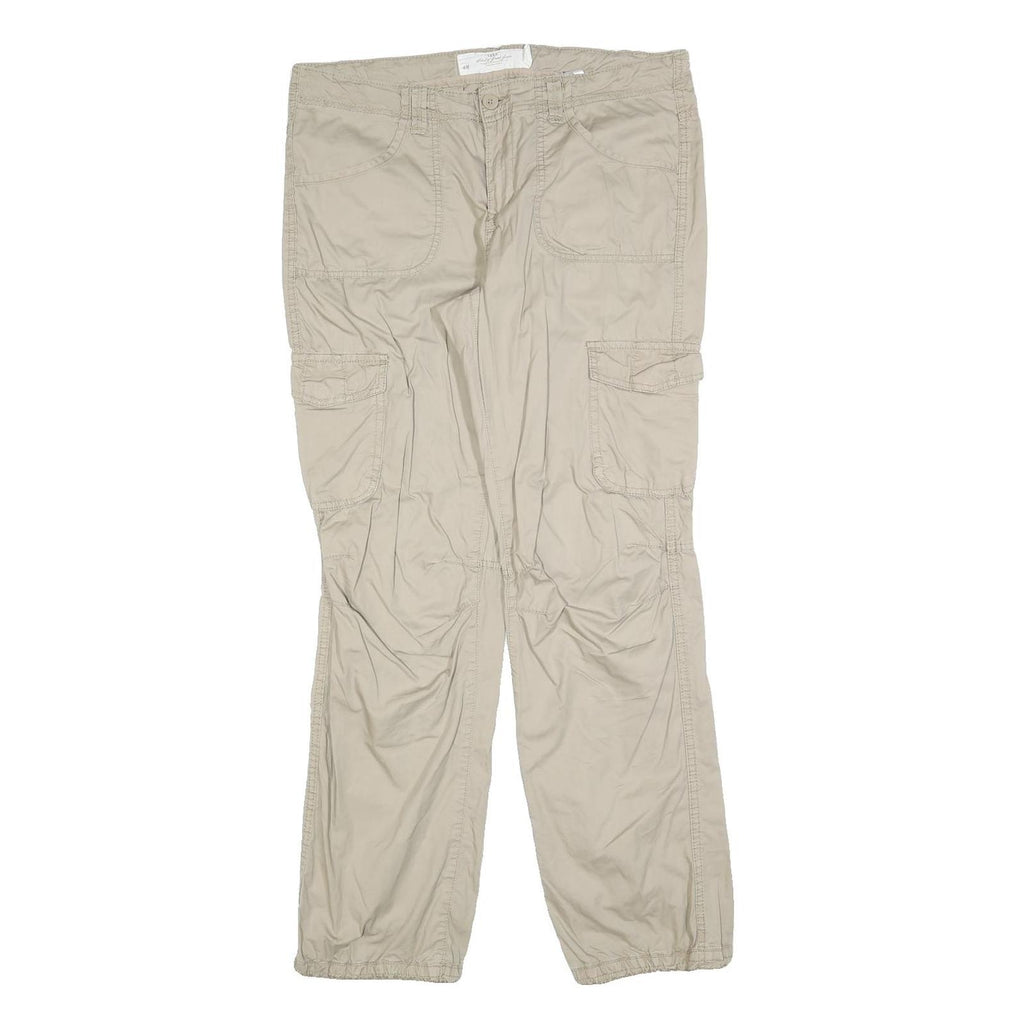 H&M Womens Cotton Blend Beige Regular Cargo Trousers W35 L32 Casual Pockets Zip