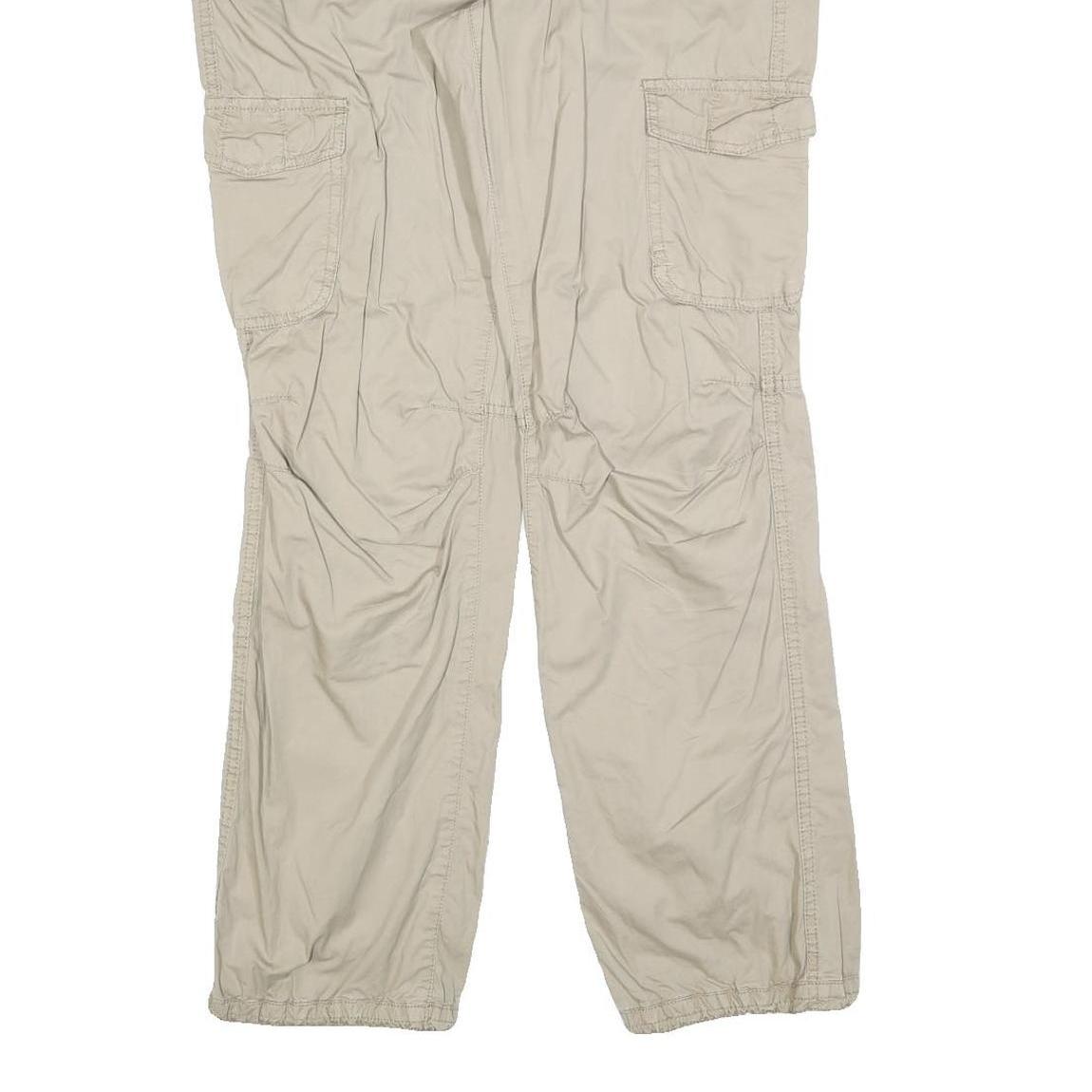H&M Womens Cotton Blend Beige Regular Cargo Trousers W35 L32 Casual Pockets Zip