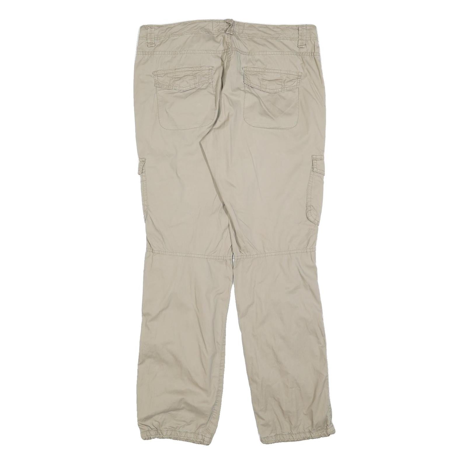 H&M Womens Cotton Blend Beige Regular Cargo Trousers W35 L32 Casual Pockets Zip