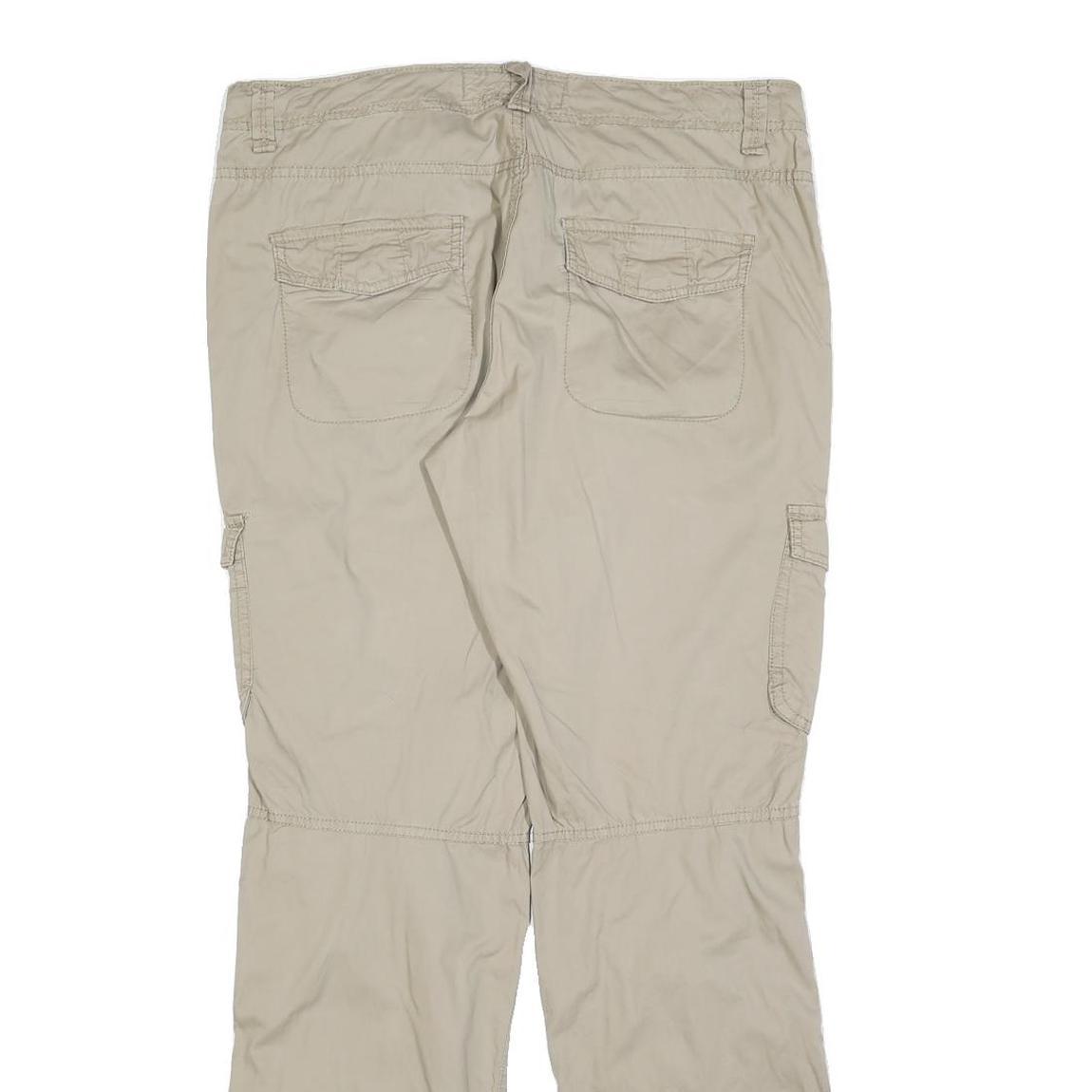 H&M Womens Cotton Blend Beige Regular Cargo Trousers W35 L32 Casual Pockets Zip