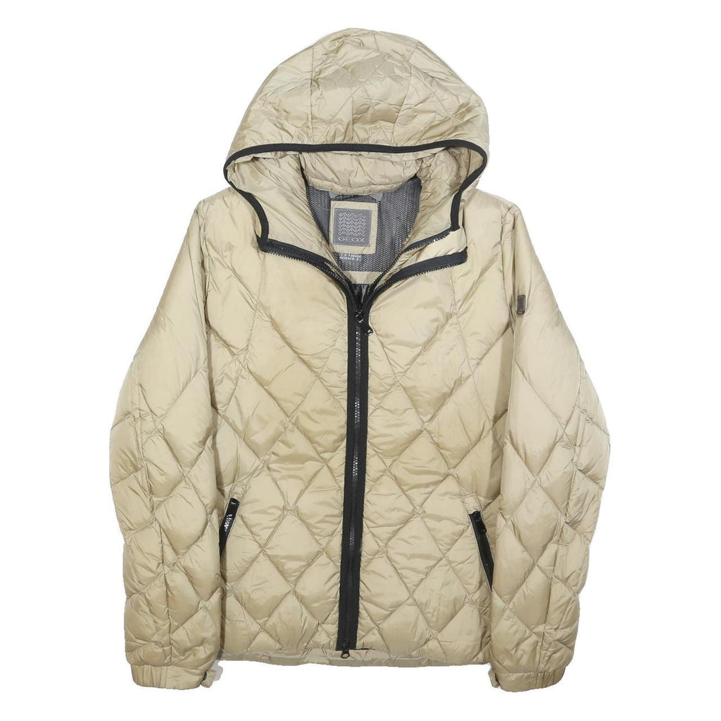 GEOX Womens Beige Quilt Jacket UK 10 Polyester Hooded Zip Lightweight Casual