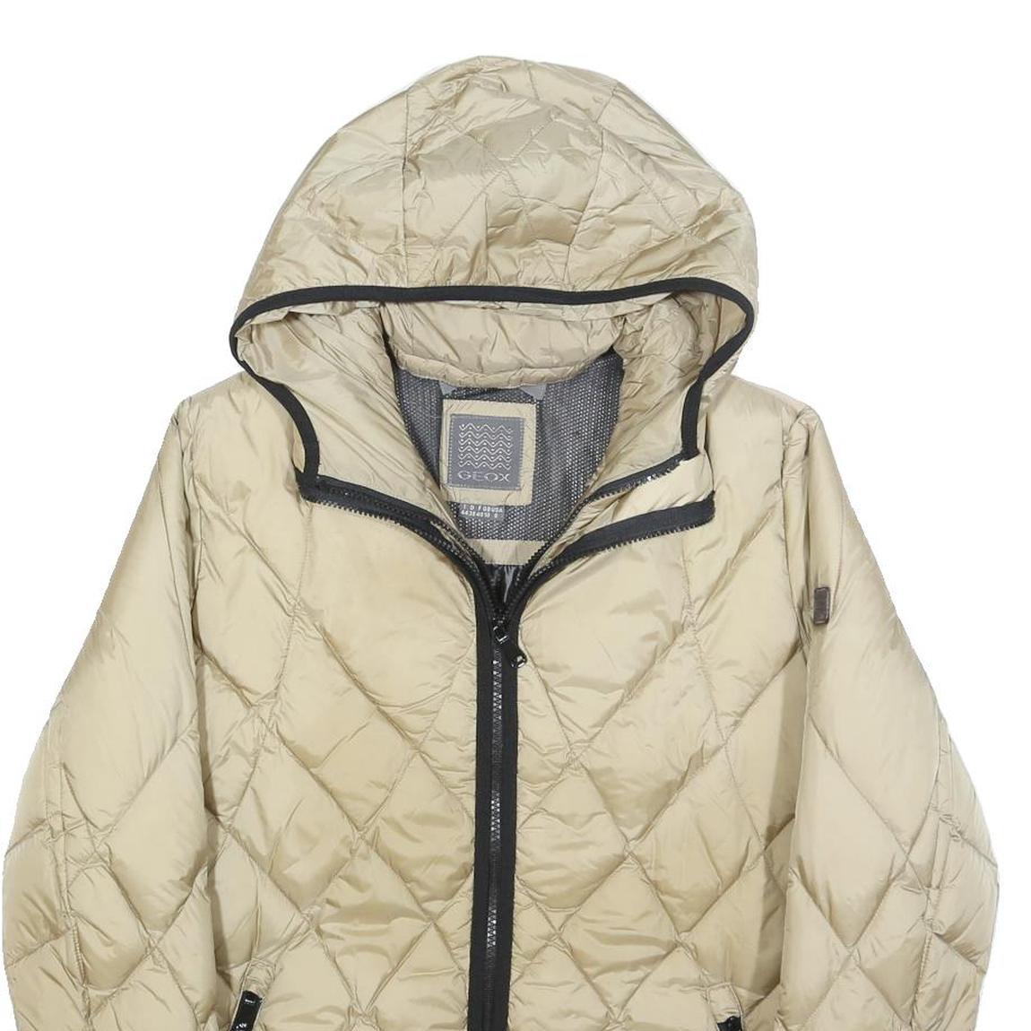 GEOX Womens Beige Quilt Jacket UK 10 Polyester Hooded Zip Lightweight Casual
