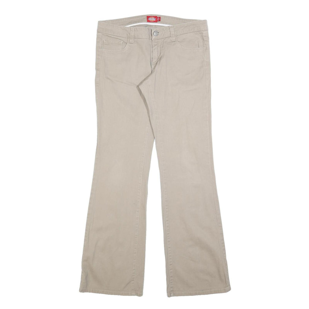 DICKIES Womens Beige Regular Fit Flared Leg Trousers W30 L32 Cotton Blend Zip