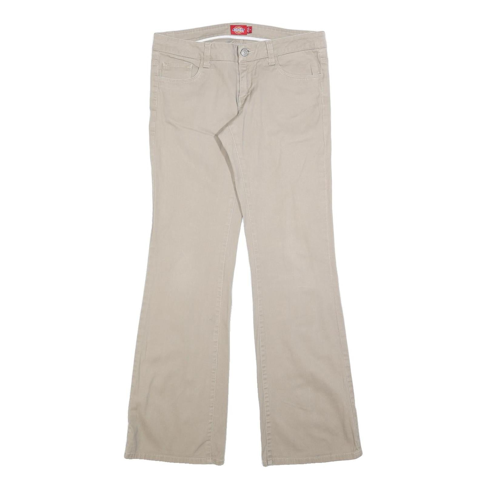 DICKIES Womens Beige Regular Fit Flared Leg Trousers W30 L32 Cotton Blend Zip