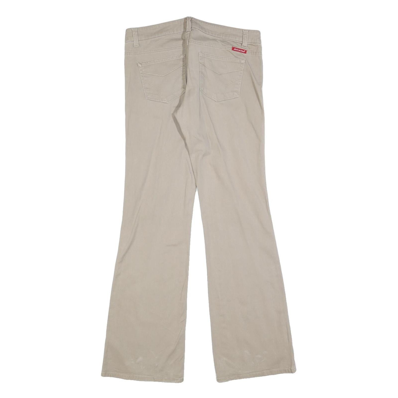 DICKIES Womens Beige Regular Fit Flared Leg Trousers W30 L32 Cotton Blend Zip