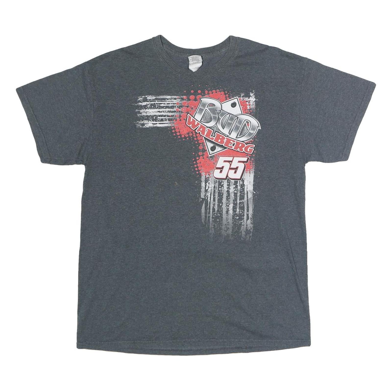 GILDAN Mens Grey Bud Walberg 55 Graphic T-Shirt L Short Sleeve Crew Neck Racing