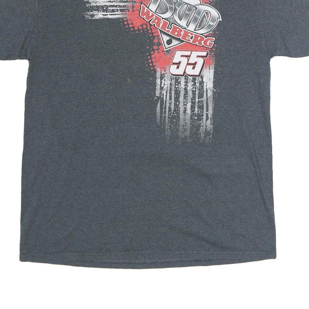 GILDAN Mens Grey Bud Walberg 55 Graphic T-Shirt L Short Sleeve Crew Neck Racing