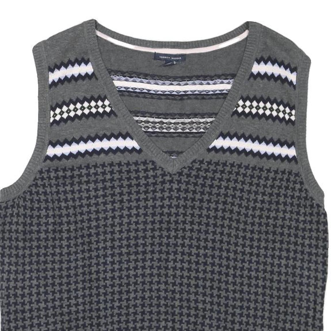 TOMMY HILFIGER Womens Grey Patterned Cotton Blend Sleeveless V-Neck Jumper XL