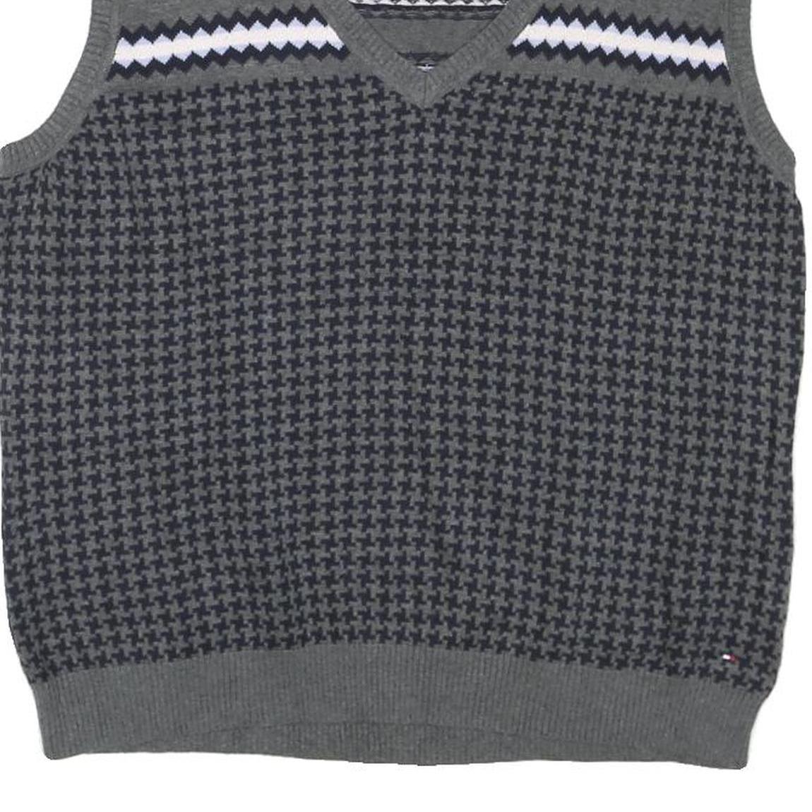 TOMMY HILFIGER Womens Grey Patterned Cotton Blend Sleeveless V-Neck Jumper XL