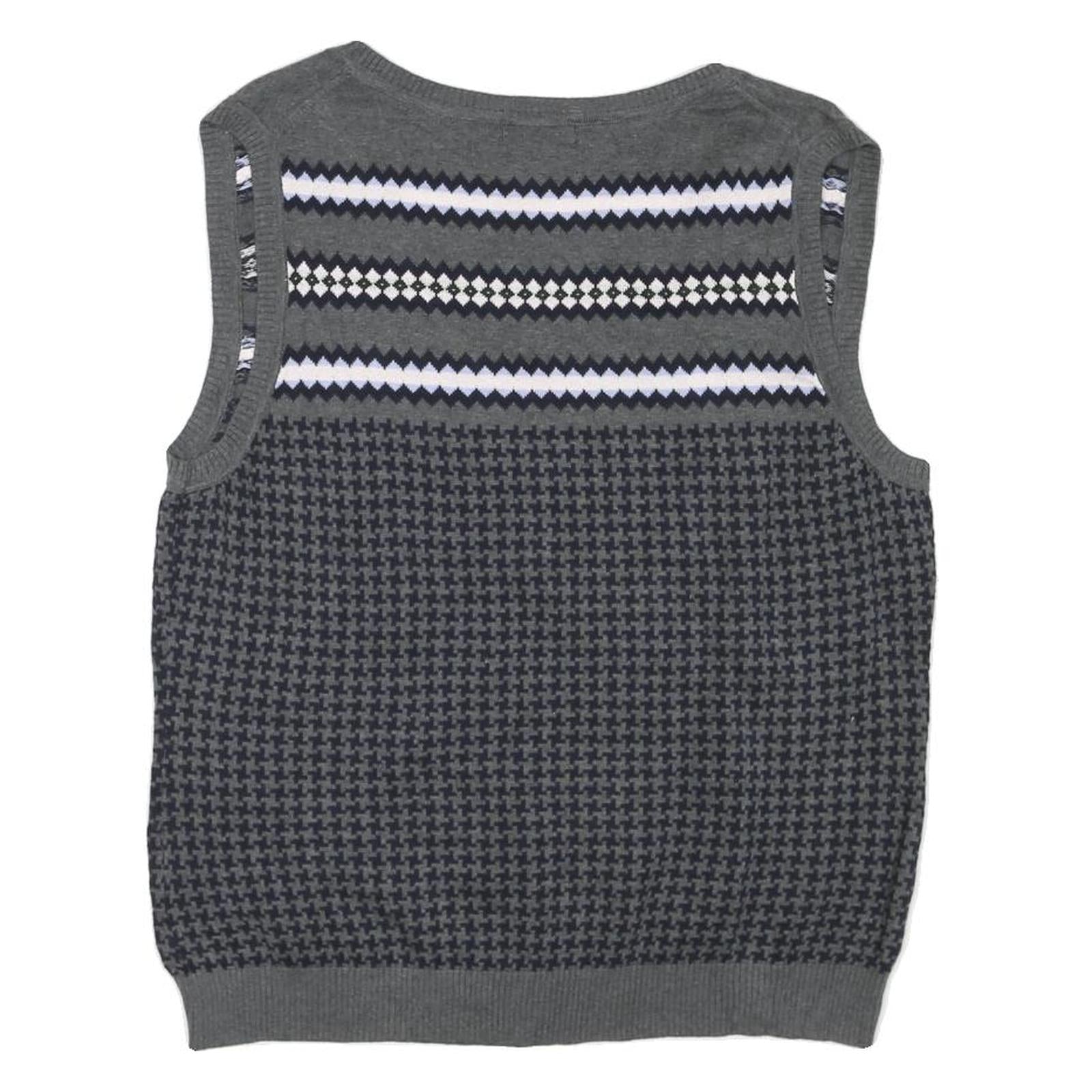 TOMMY HILFIGER Womens Grey Patterned Cotton Blend Sleeveless V-Neck Jumper XL