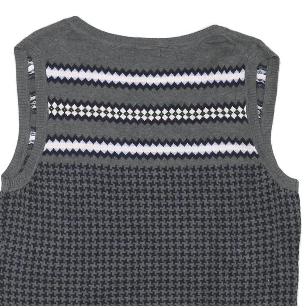 TOMMY HILFIGER Womens Grey Patterned Cotton Blend Sleeveless V-Neck Jumper XL