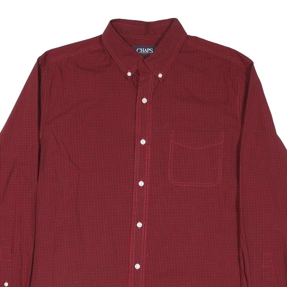 TOMMY HILFIGER Mens Red Cotton Blend Shirt L Classic Check Button-Down Collar