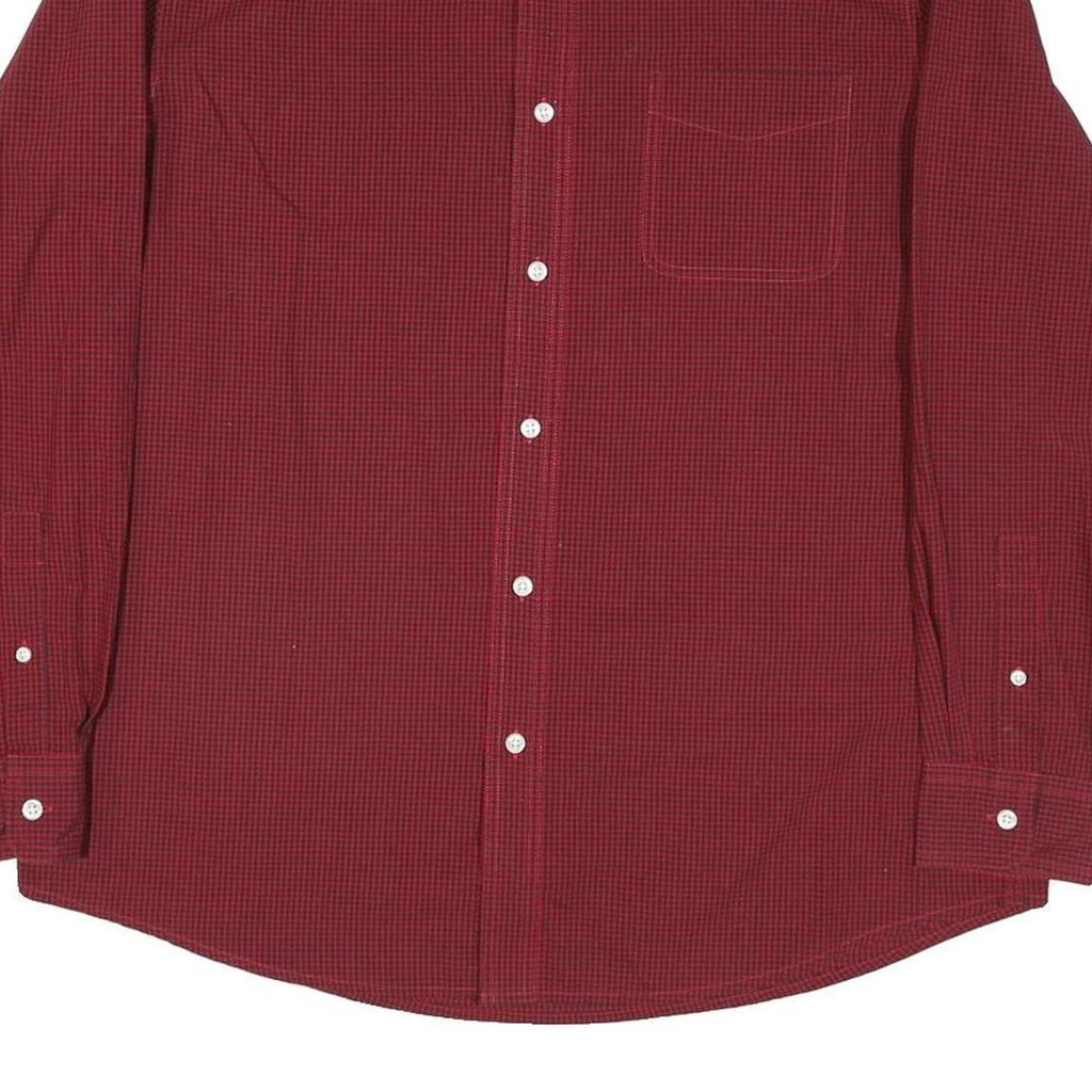 TOMMY HILFIGER Mens Red Cotton Blend Shirt L Classic Check Button-Down Collar