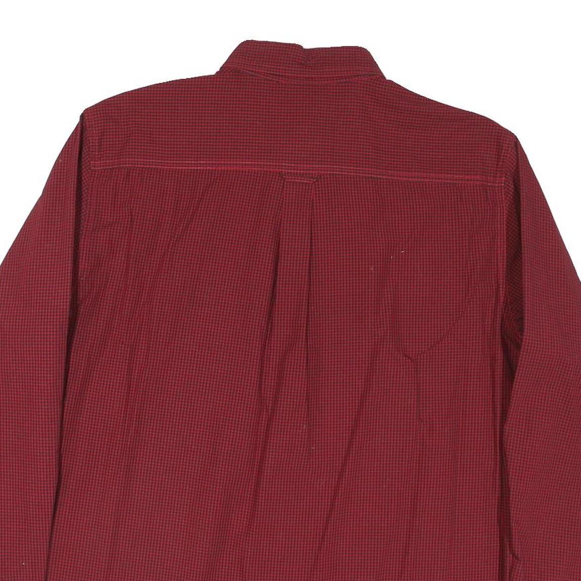 TOMMY HILFIGER Mens Red Cotton Blend Shirt L Classic Check Button-Down Collar