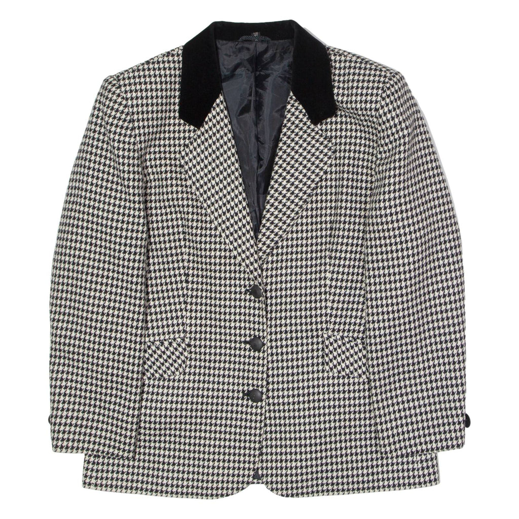 C&A Womens Blazer Jacket Black Wool 90s Houndstooth UK 14