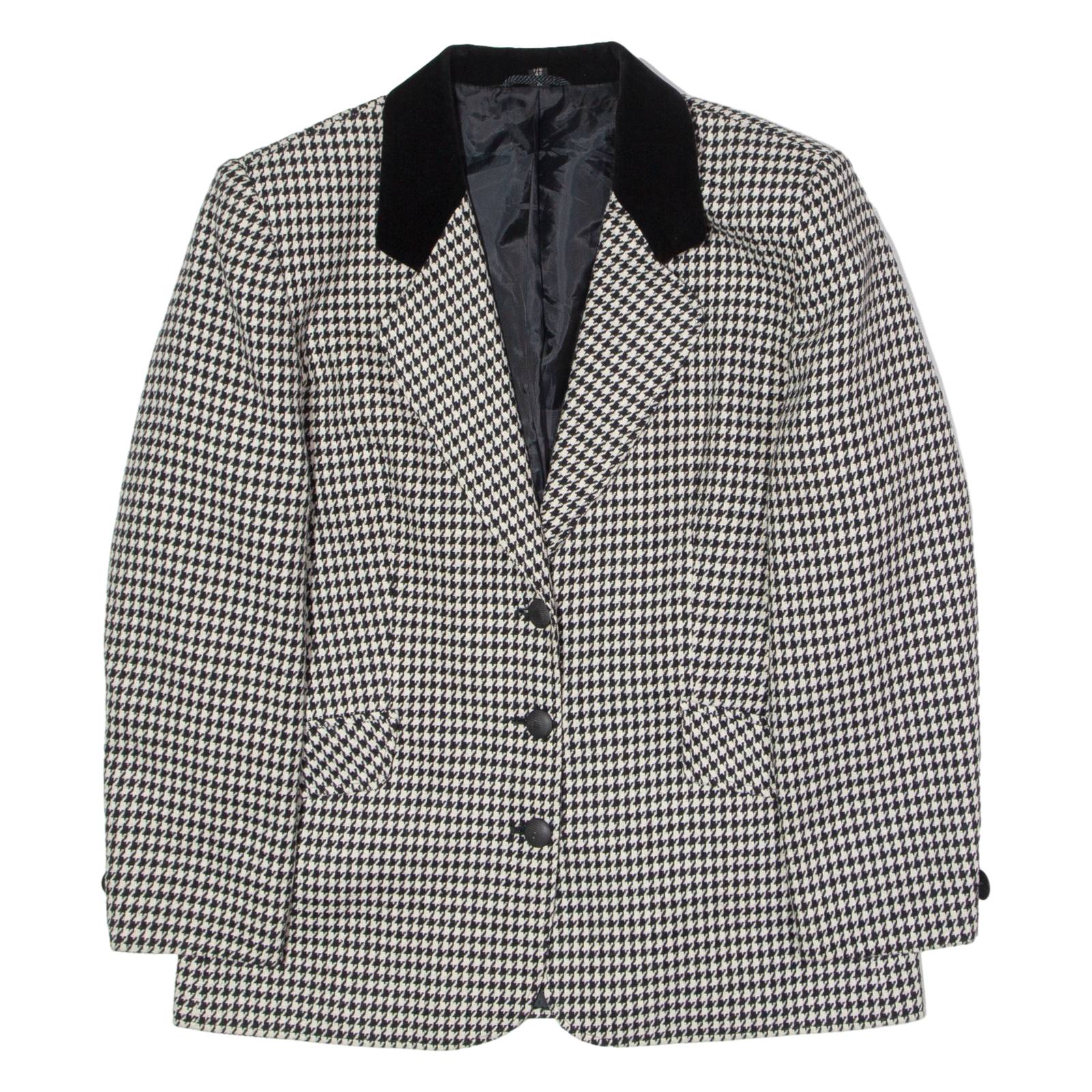 C&A Womens Blazer Jacket Black Wool 90s Houndstooth UK 14