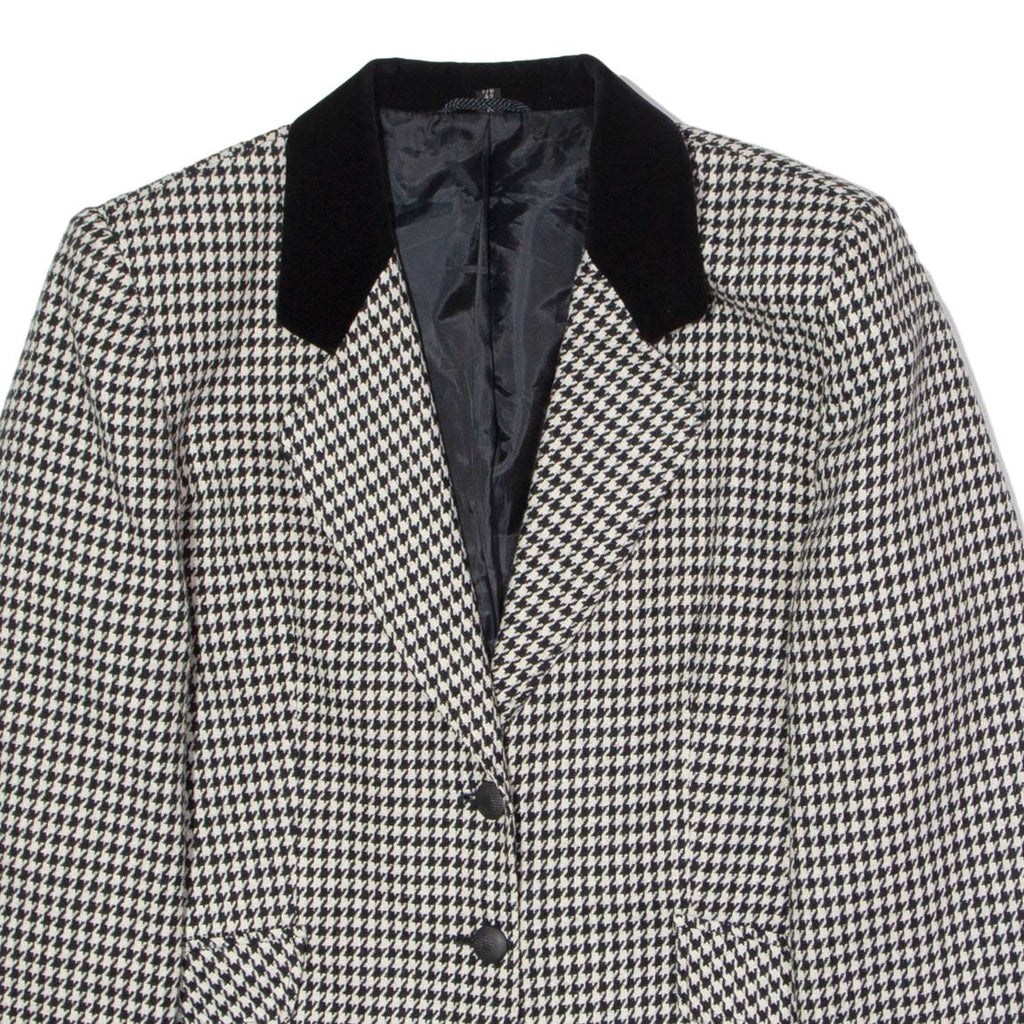 C&A Womens Blazer Jacket Black Wool 90s Houndstooth UK 14