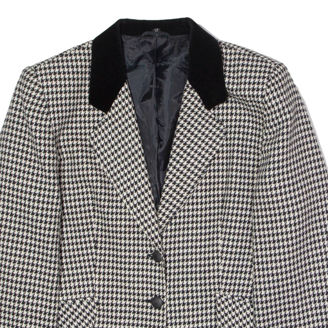 C&A Womens Blazer Jacket Black Wool 90s Houndstooth UK 14