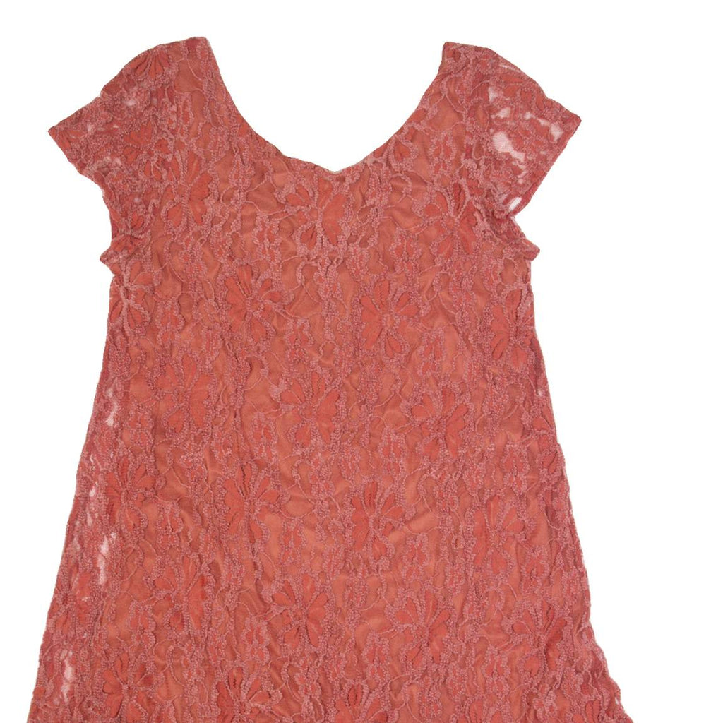 GANNI Womens Day Dress Red Lace Short Sleeve Knee Length S