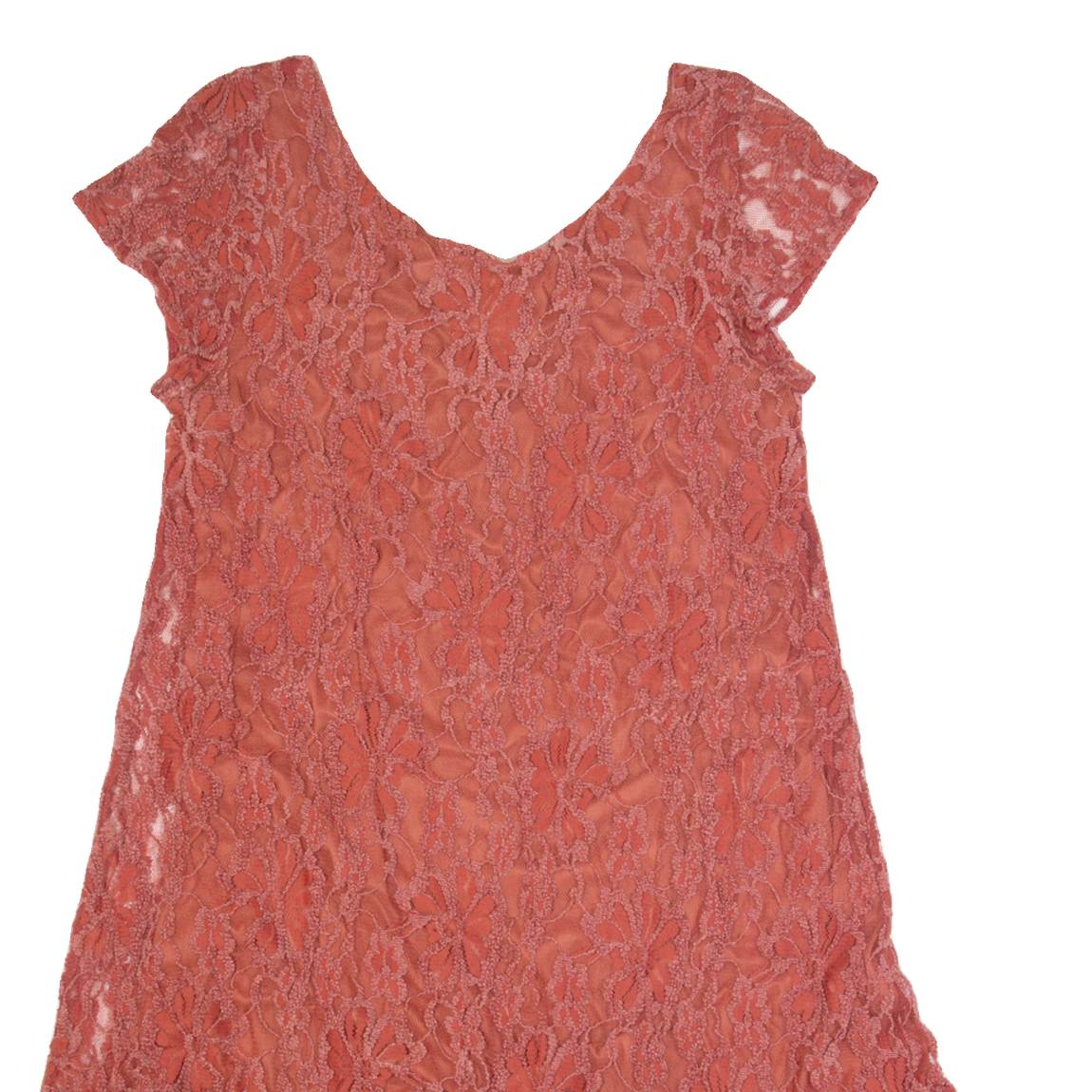 GANNI Womens Day Dress Red Lace Short Sleeve Knee Length S