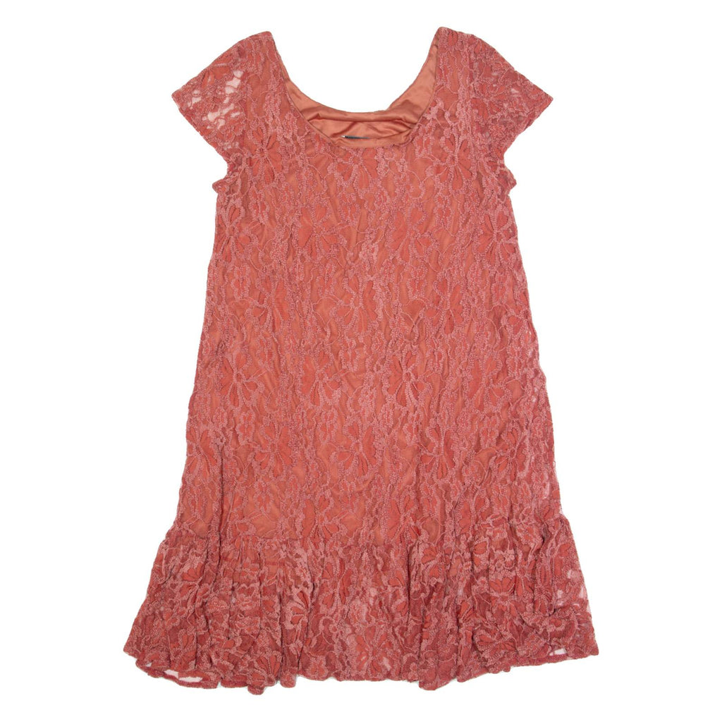 GANNI Womens Day Dress Red Lace Short Sleeve Knee Length S