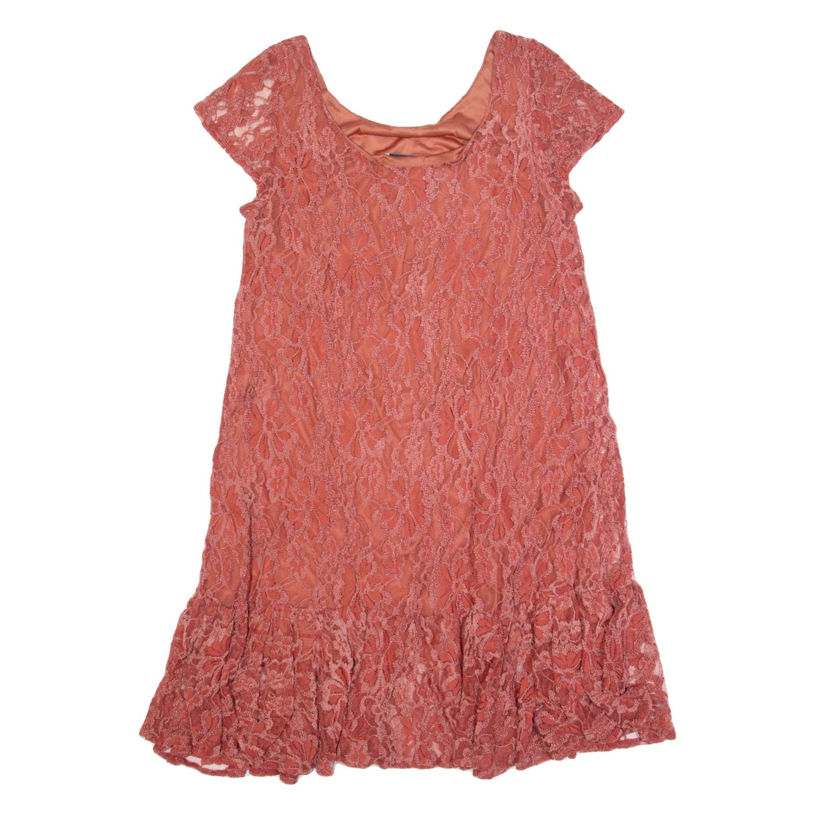GANNI Womens Day Dress Red Lace Short Sleeve Knee Length S