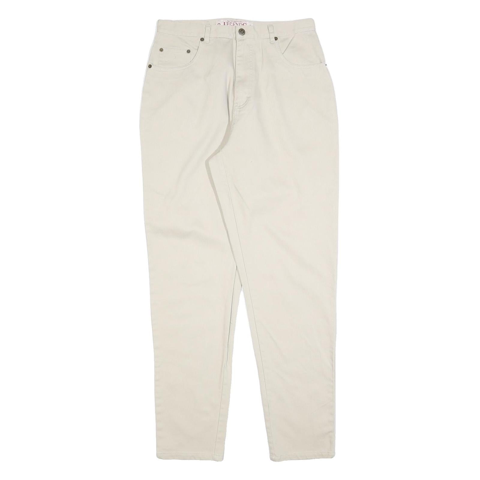 LEGENDS Womens Cotton Blend Cream Regular Fit Straight Leg Trousers W30 L30