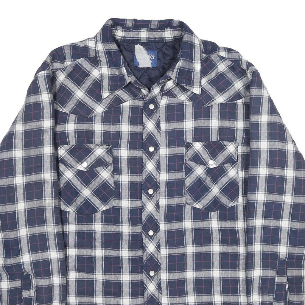 WRANGLER Mens Blue & White Plaid Button Jacket L Cotton Blend Casual Outerwear