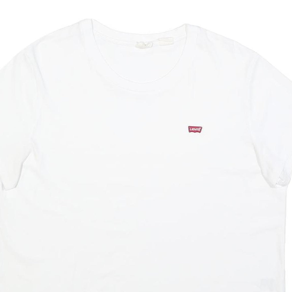 LEVI'S Womens White Graphic T-Shirt XL Short Sleeve Crew Neck Logo Patch