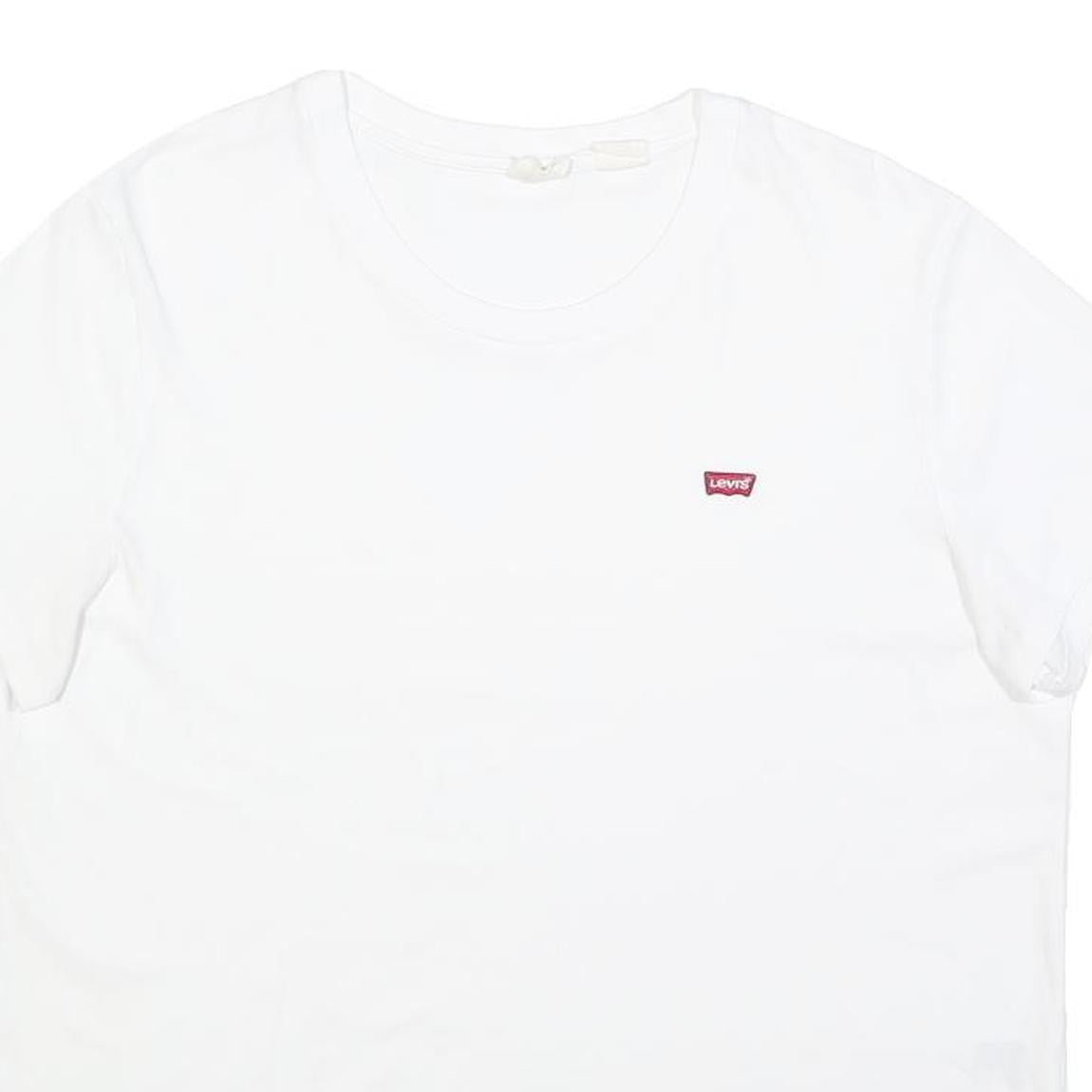 LEVI'S Womens White Graphic T-Shirt XL Short Sleeve Crew Neck Logo Patch