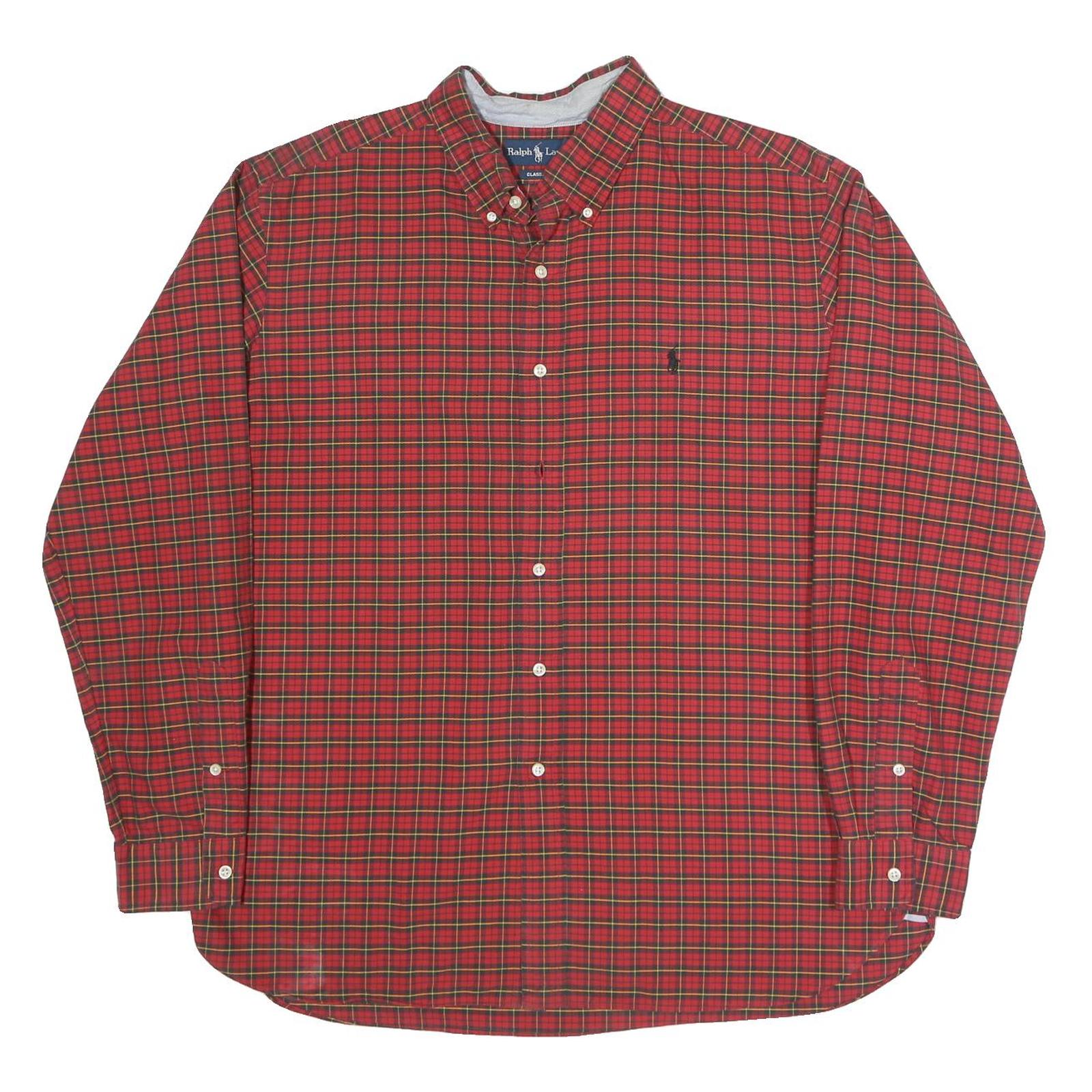 RALPH LAUREN Mens Red & Green Check Shirt XL Classic Button Down Collar Cotton