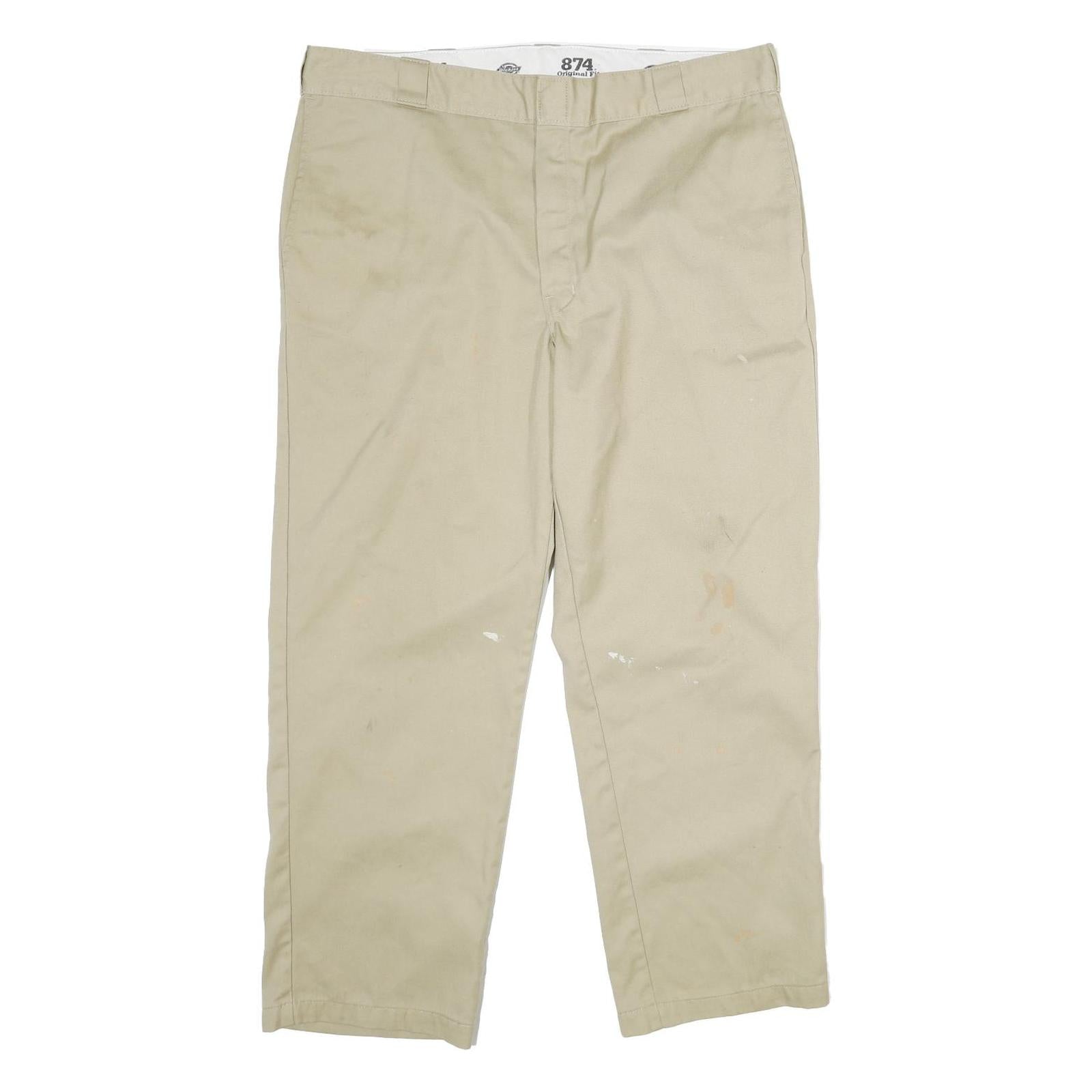 DICKIES Mens Classic Beige Polyester Blend Trousers W40 L30 Workwear Straight