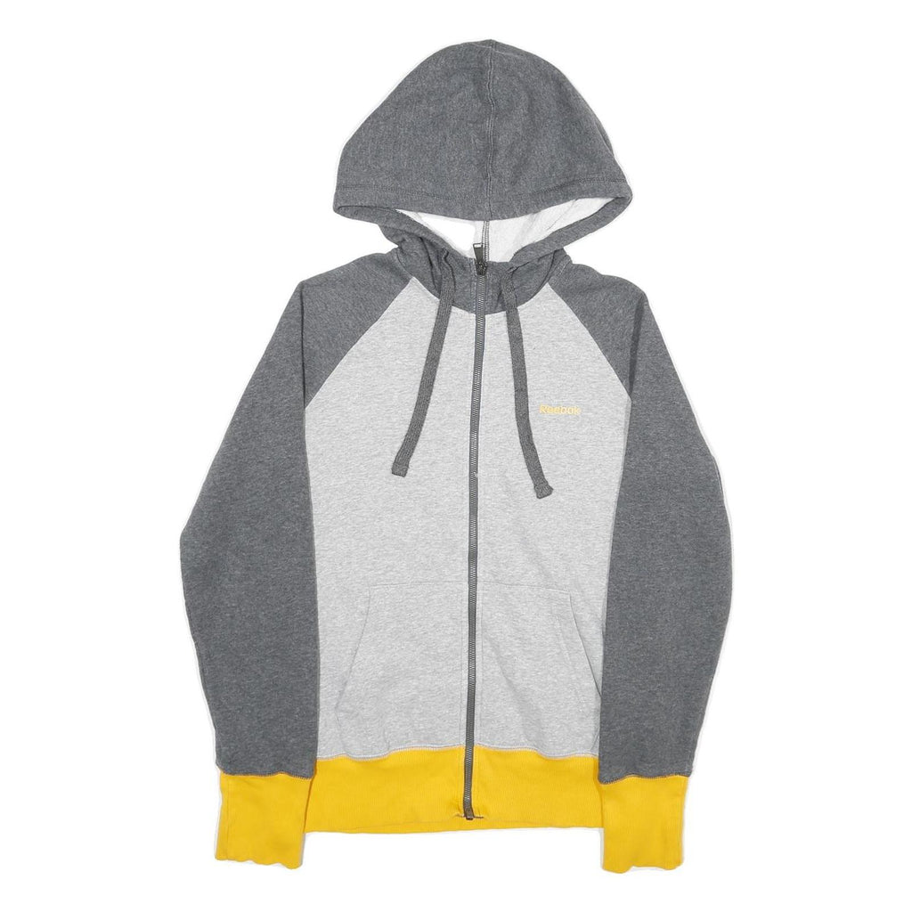 REEBOK Womens Grey & Yellow Full Zip Hoodie M Cotton Blend Casual Sportswear