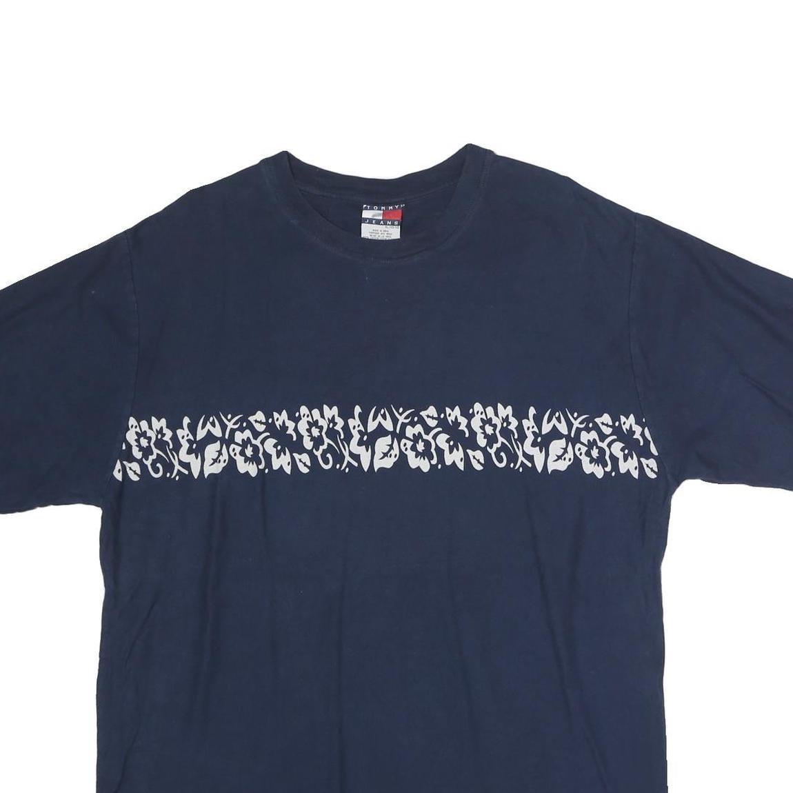 TOMMY JEANS Mens Navy Blue Graphic T-Shirt XL Short Sleeve Crew Neck Floral