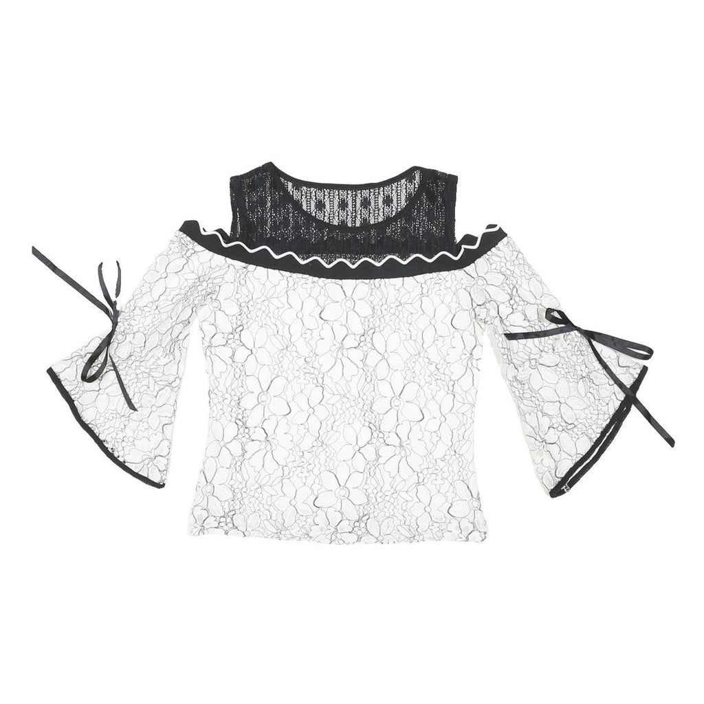 HEART JDE Womens Black & White Lace Off Shoulder Top 3/4 Sleeve Round Neck L