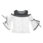 HEART JDE Womens Black & White Lace Off Shoulder Top 3/4 Sleeve Round Neck L
