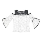 HEART JDE Womens Black & White Lace Off Shoulder Top 3/4 Sleeve Round Neck L