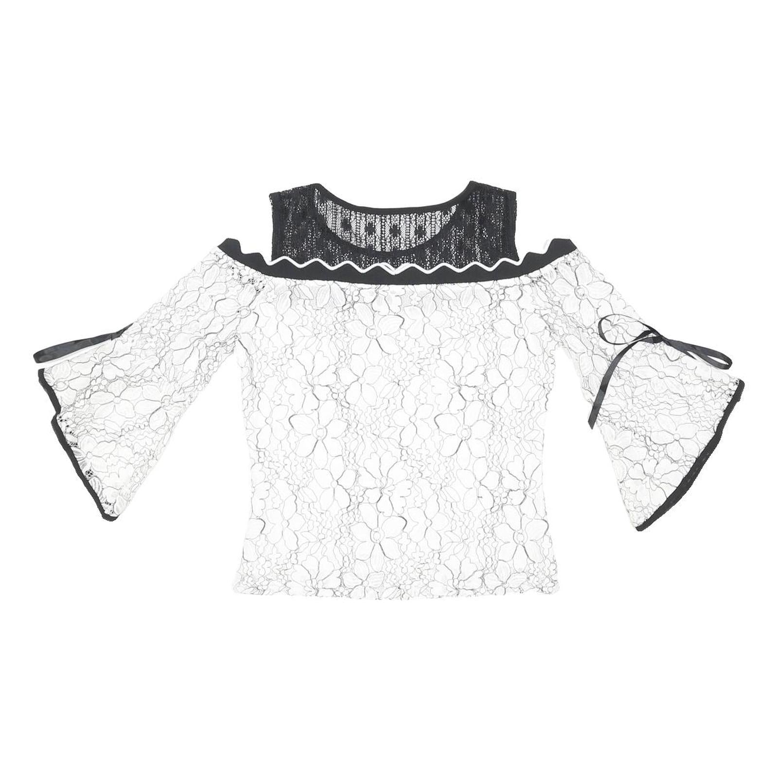 HEART JDE Womens Black & White Lace Off Shoulder Top 3/4 Sleeve Round Neck L