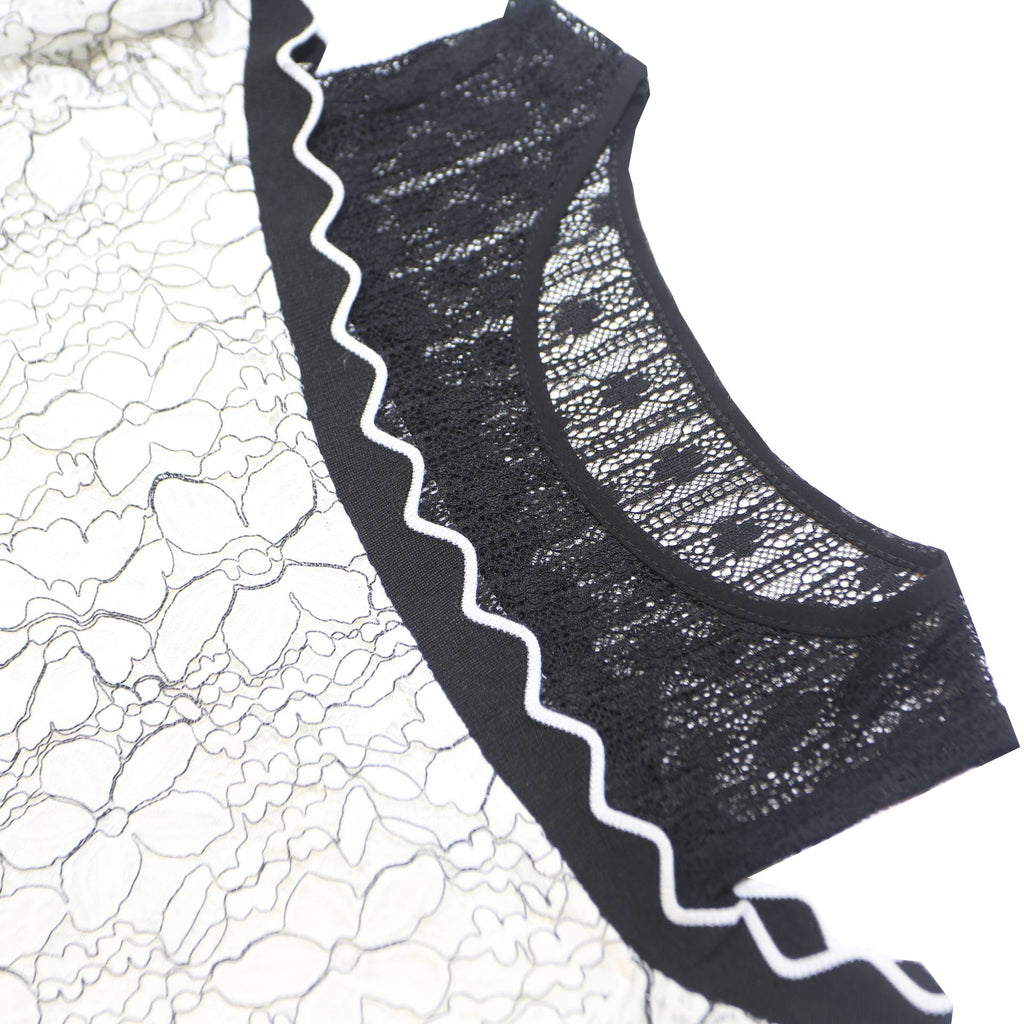 HEART JDE Womens Black & White Lace Off Shoulder Top 3/4 Sleeve Round Neck L