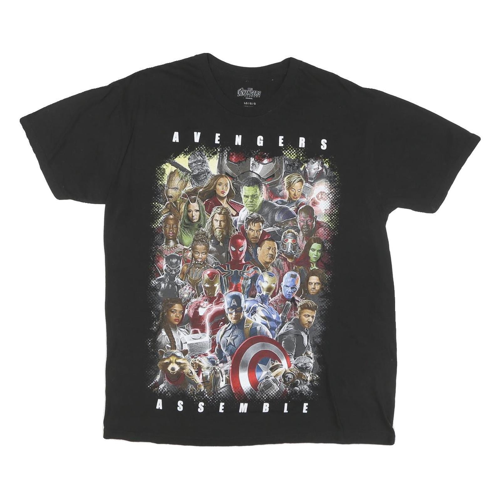 THE AVENGERS Mens Black Avengers Assemble Graphic T-Shirt L Short Sleeve Crew