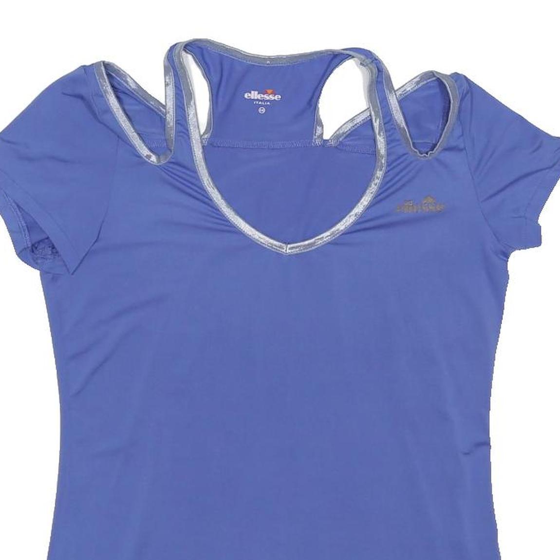 ELLESSE Womens Blue Sports T-Shirt UK 14 Short Sleeve V-Neck Racerback