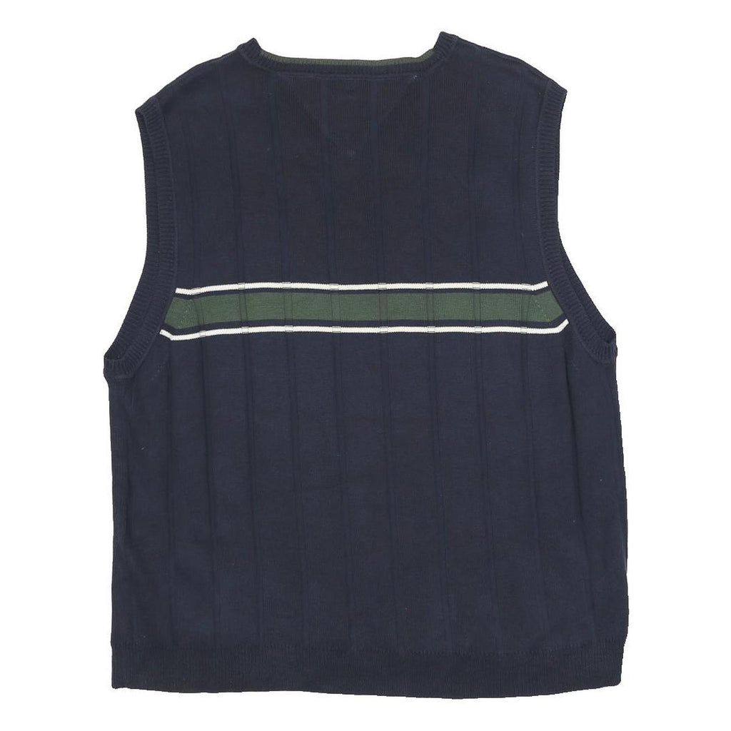 TOMMY HILFIGER Mens Navy & Green Patterned Cotton Jumper V-Neck Basic Knit XL