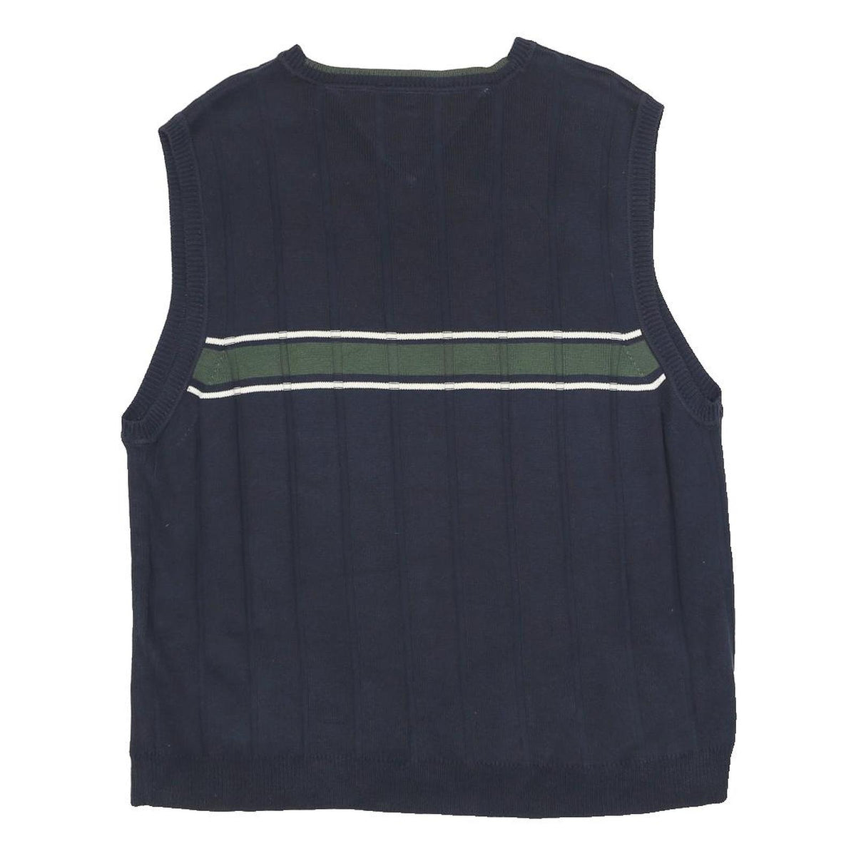 TOMMY HILFIGER Mens Navy & Green Patterned Cotton Jumper V-Neck Basic Knit XL