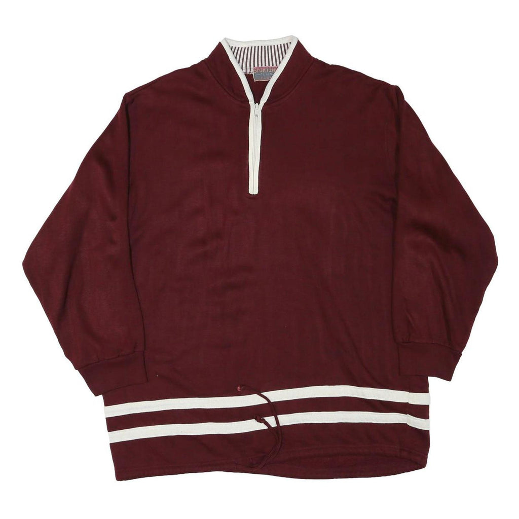SPORTING Mens Maroon Collared L Quarter Zip Sweatshirt With White Stripes