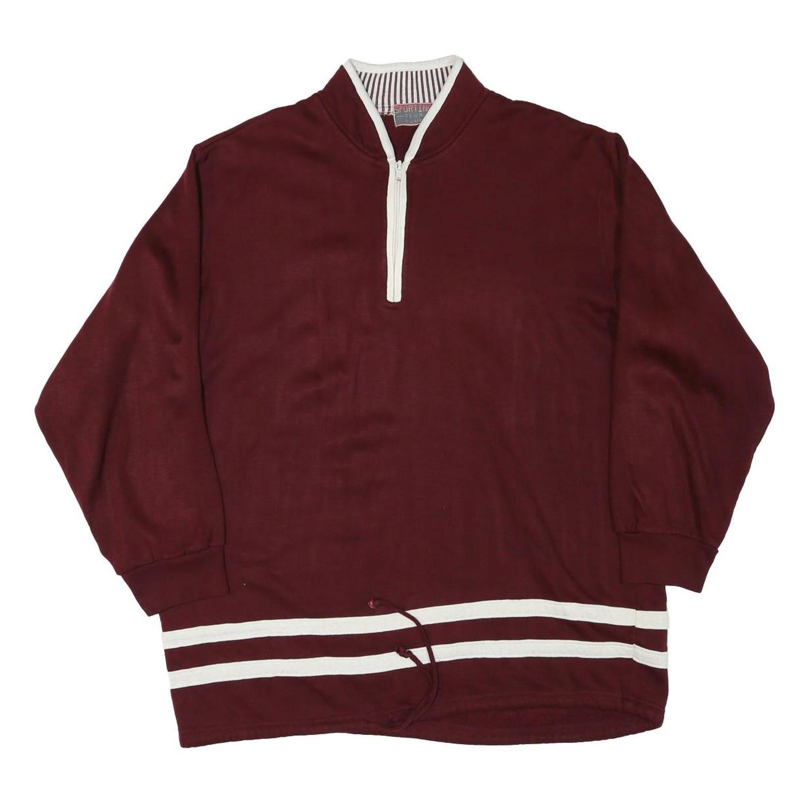 SPORTING Mens Maroon Collared L Quarter Zip Sweatshirt With White Stripes
