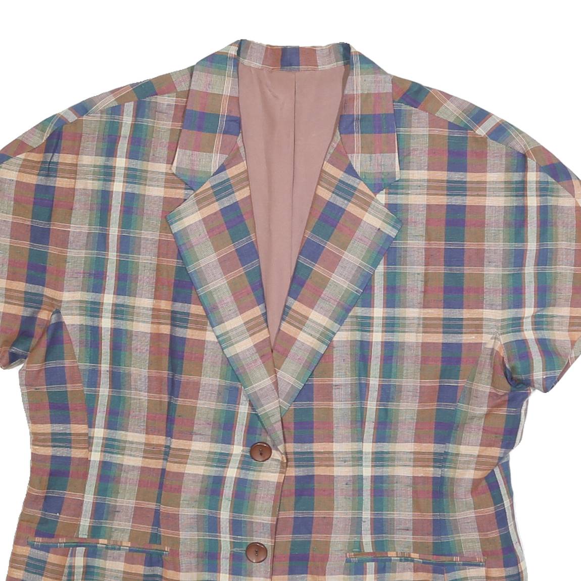 Womens Blue Beige Brown Green Plaid Cotton Blend Button Jacket M Checked Casual