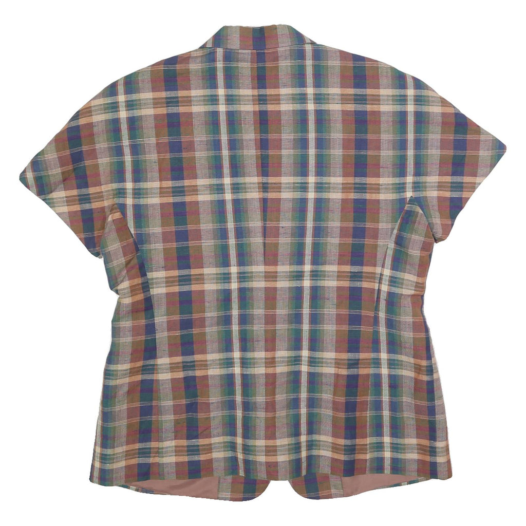 Womens Blue Beige Brown Green Plaid Cotton Blend Button Jacket M Checked Casual