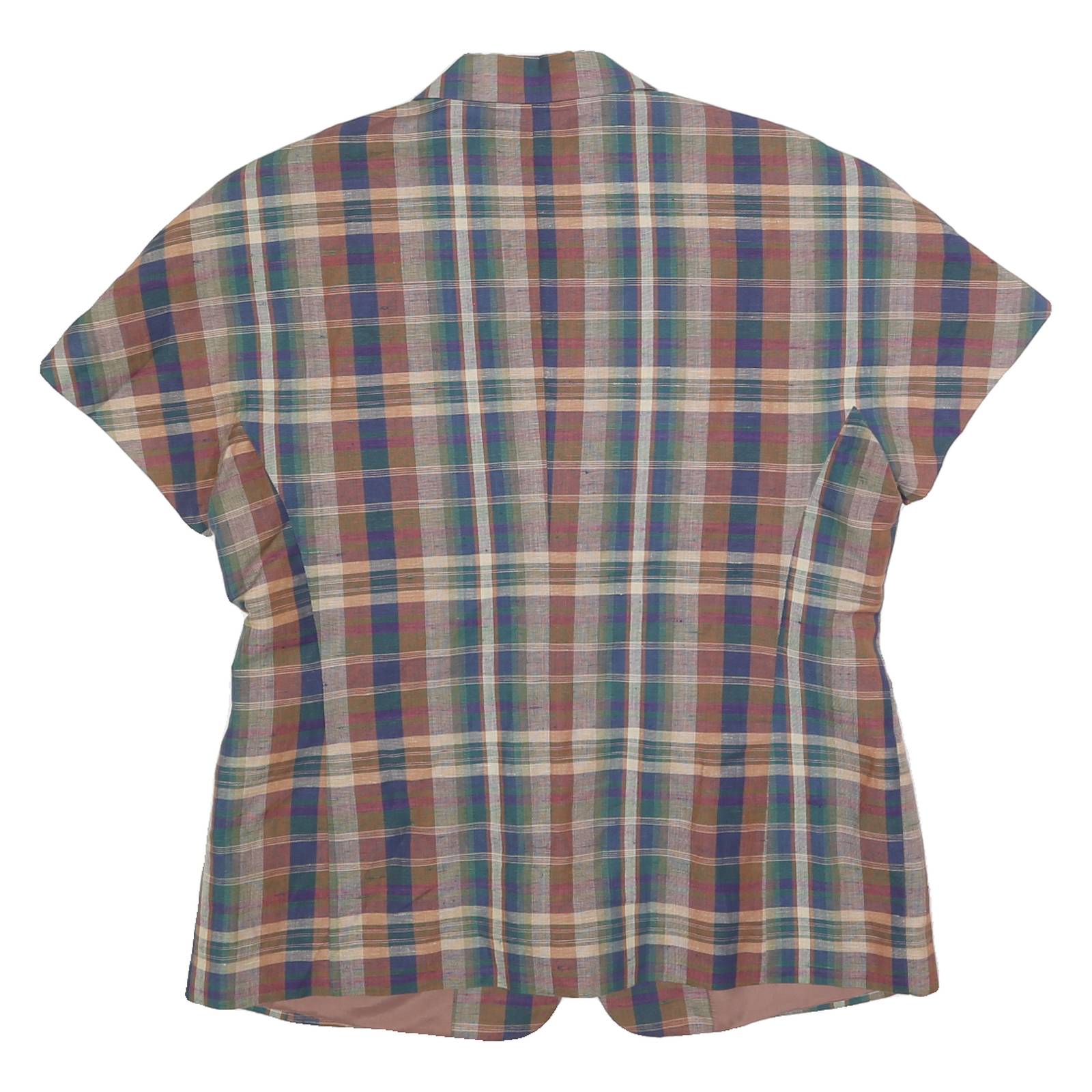Womens Blue Beige Brown Green Plaid Cotton Blend Button Jacket M Checked Casual