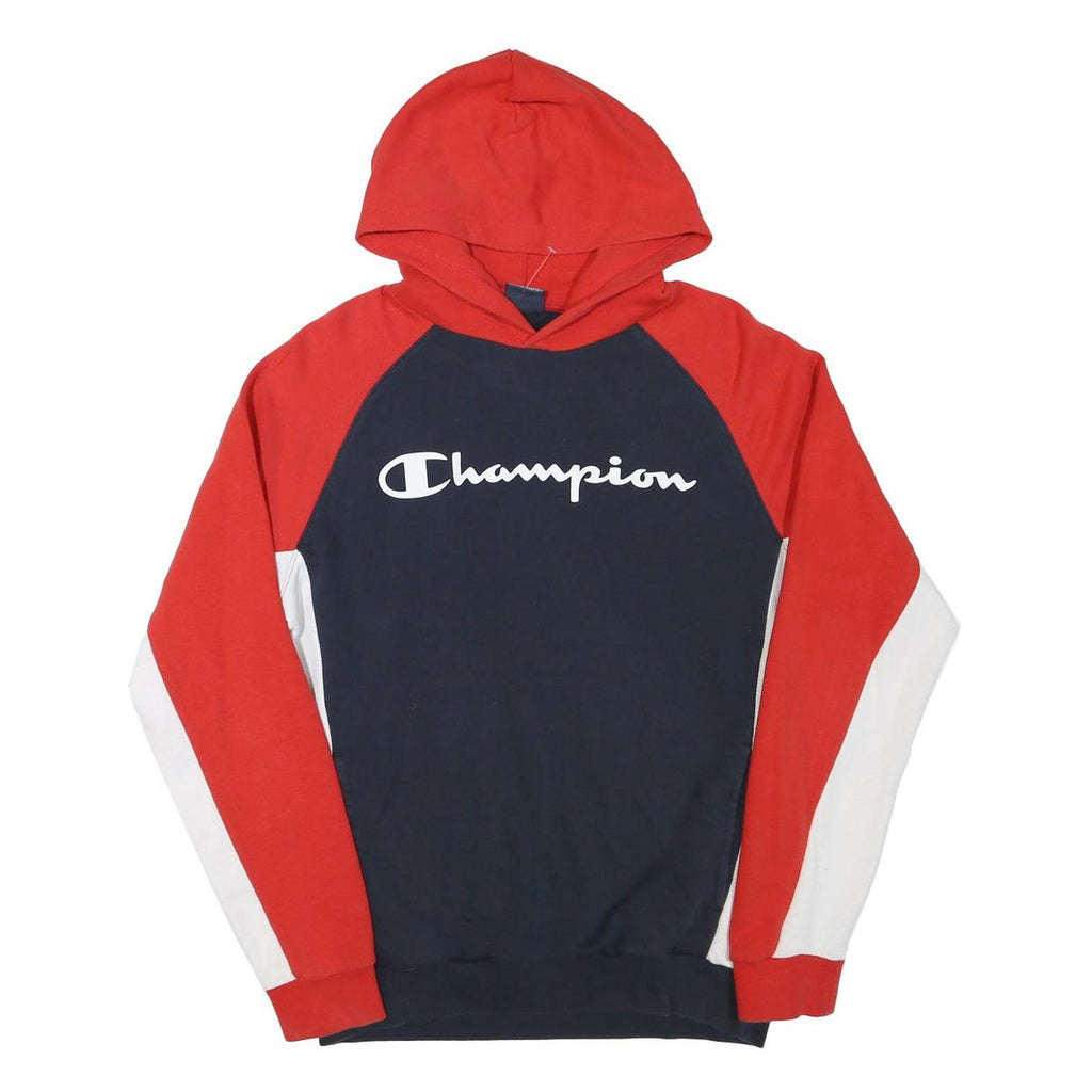CHAMPION Mens Red & Navy Colourblock Pullover Hoodie M Sportswear Sweatshirt